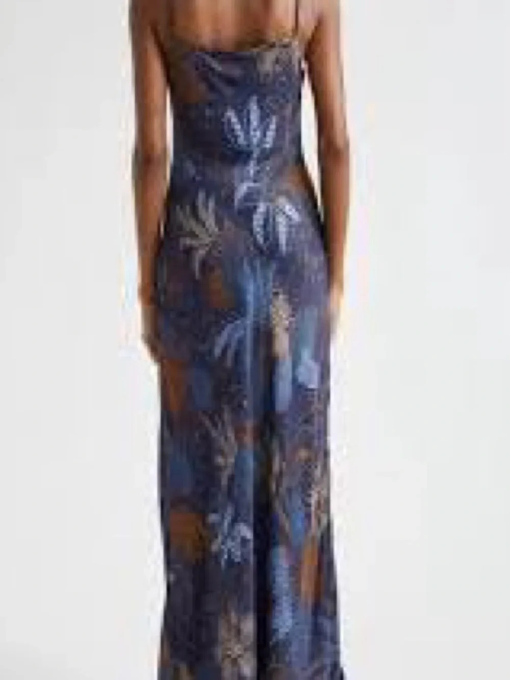 Navy Floral Slip Maxi Dress with Brown & Blue Accents - Picture 3 of 12